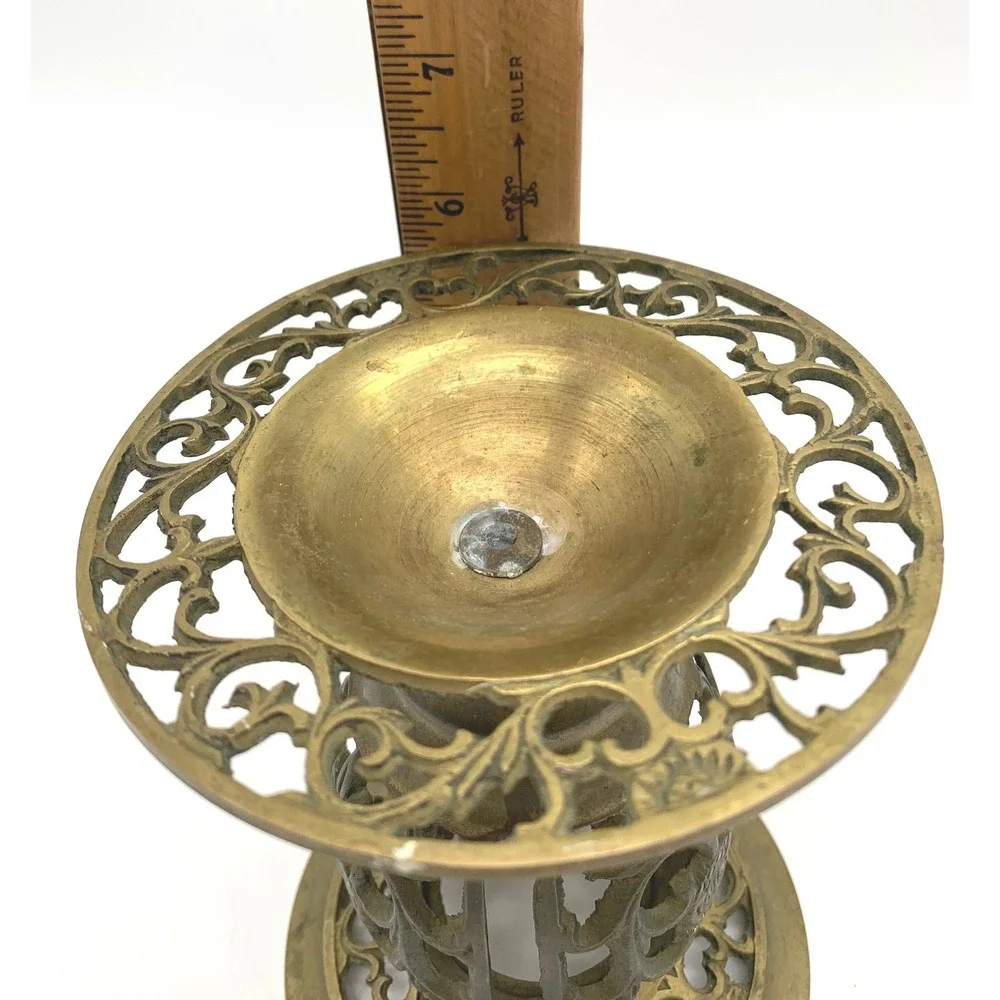 Vintage Brass Candlestick Holder Gold Filigree Open Work‎ Ornate Pedestal MCM